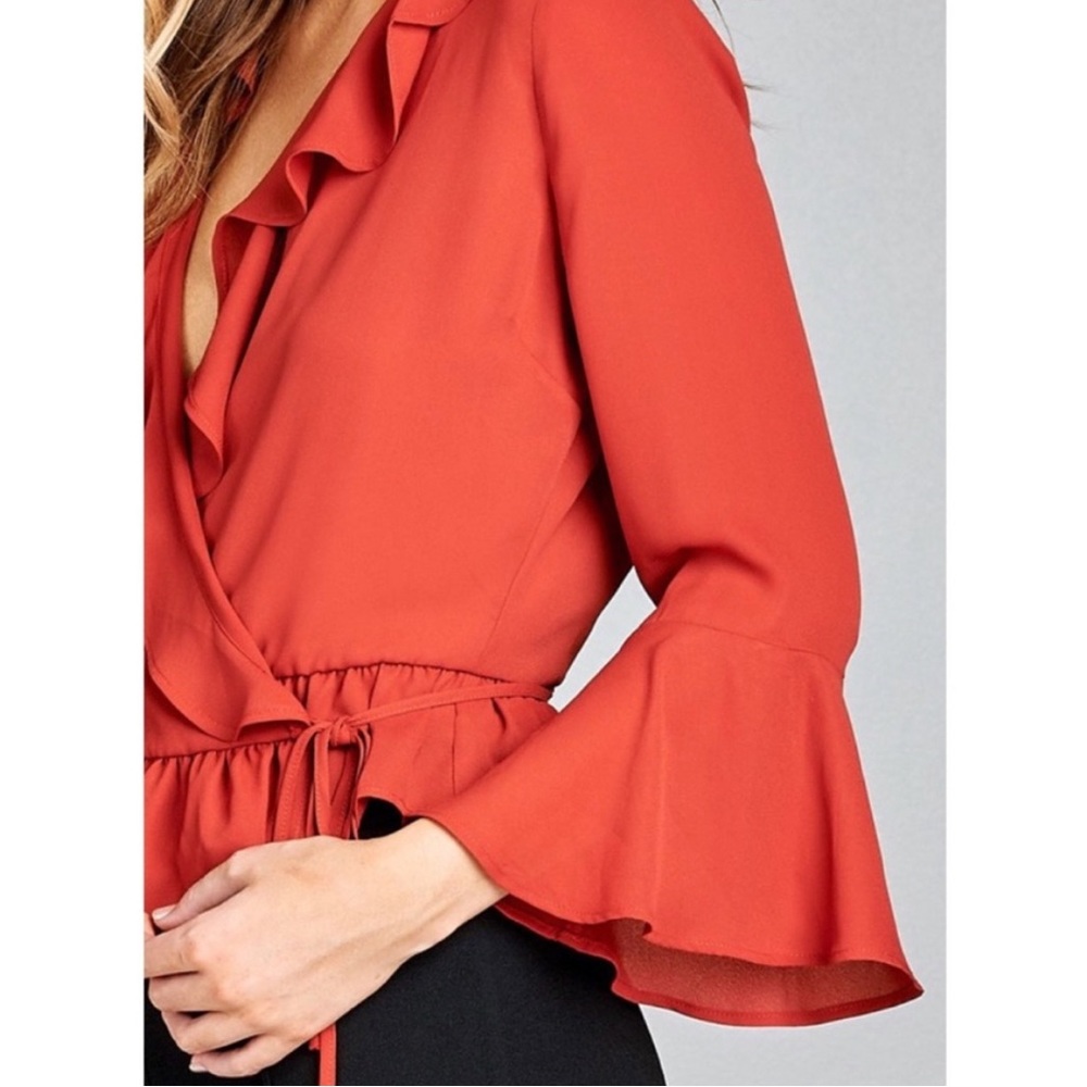 Wrap With Ruffle Side Tie Blouse - Picture 2 of 3